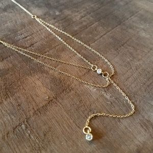 NEW 14k Gold & Bezel CZ Lariat Necklace